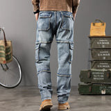 Herren Outdoor Weite Hosenbeine Arbeitsjeans | Multi-Pocket Straight Fit Denim