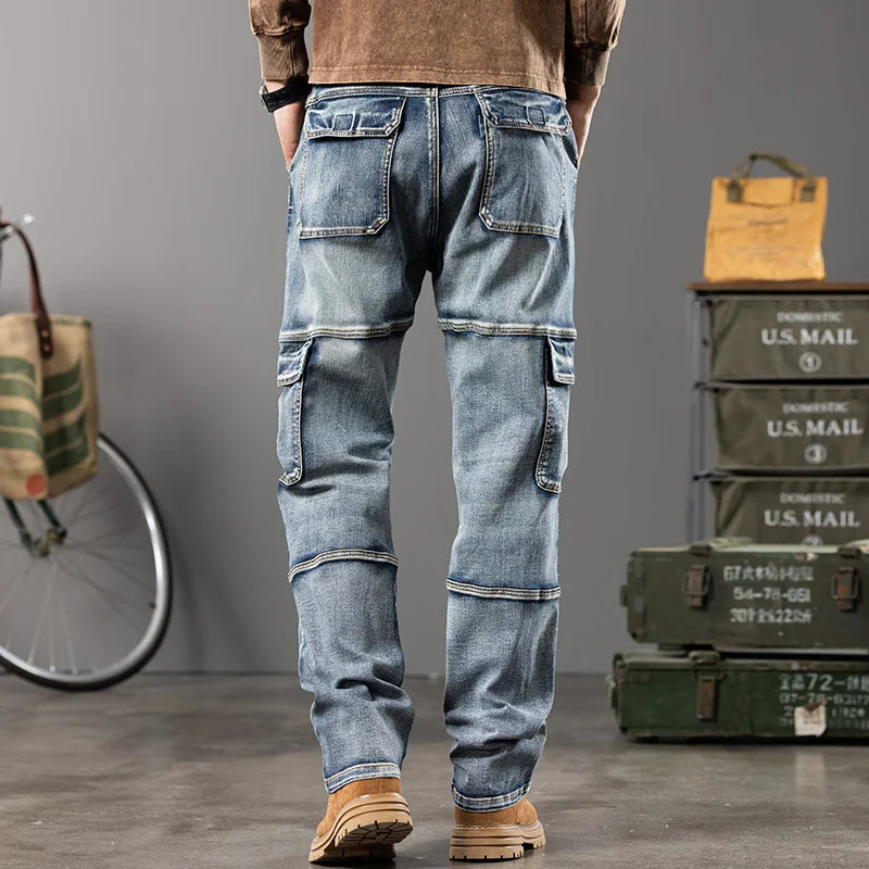 Herren Outdoor Weite Hosenbeine Arbeitsjeans | Multi-Pocket Straight Fit Denim
