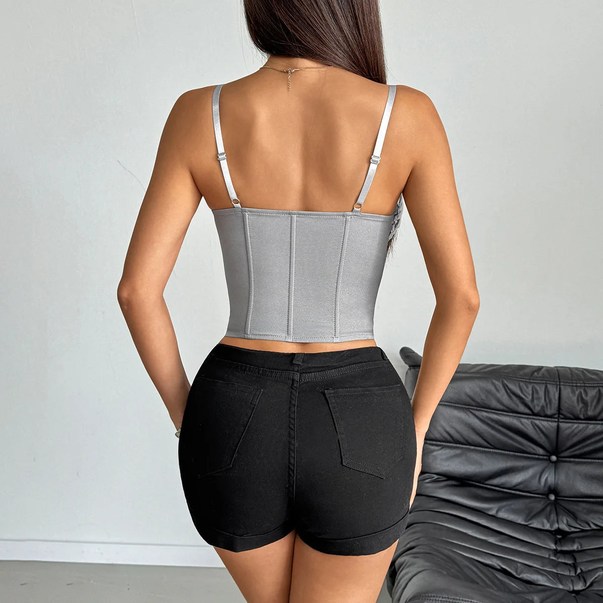 Das „Obsession“ Y2K Spitzen-Patchwork Korsett | Sexy V-Ausschnitt Fischgrät-Bustier
