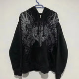 Herren Y2K Gothic Oversized Kapuzenjacke mit Reißverschluss – Amerikanisches Mode-Muster-Print, Harajuku Hip Hop Kapuzenpullover