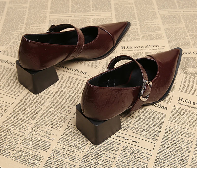 Designer Vintage Damen Mary Jane Schuhe – Modische spitze flache Pumps