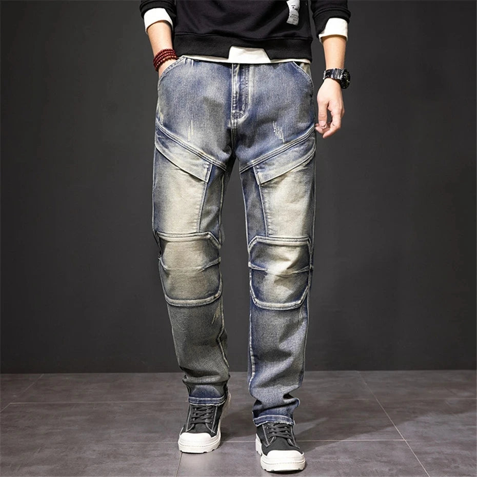 Herren Retro Punk Street Jeans | Modische Used-Denim-Hose