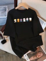 Buntes Katzenpfoten-T-Shirt aus Baumwolle | Süßes Tierdruck-T-Shirt für Damen