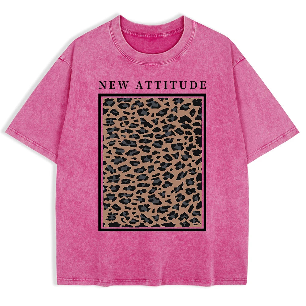 Damen Oversized Washed Cotton Top mit auffälligem Leopardenprint