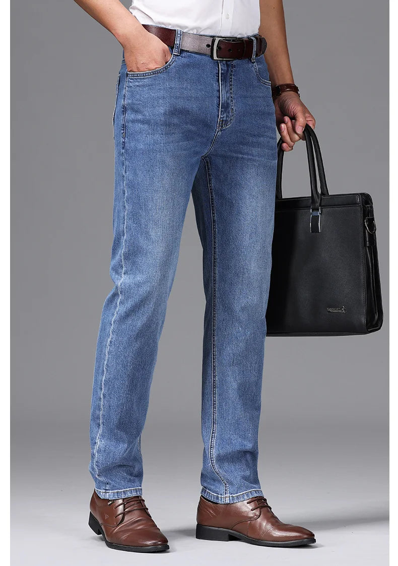 Herren Graublaue Ausgefranste Dünne Jeans | Klassischer Stil Business Fashion Denim