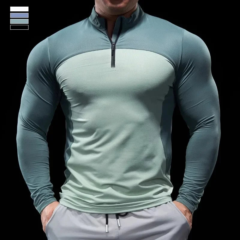 Men’s Half-Zip Performance Polo | Long-Sleeve Quick-Drying Fitness Tights Shirt