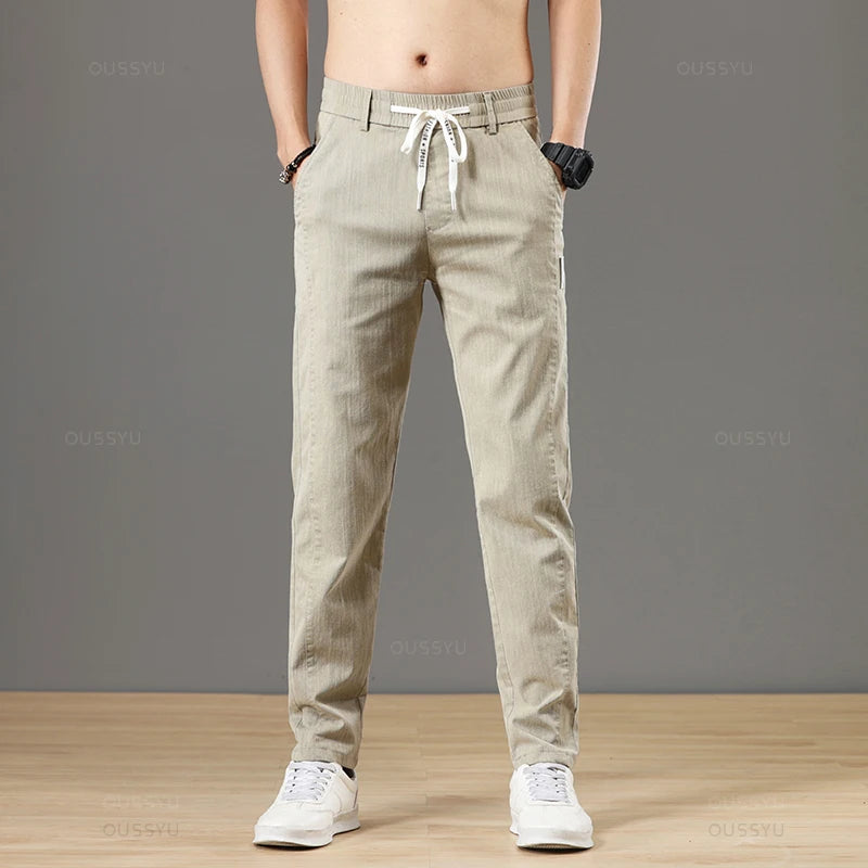 Men’s Classic Cotton Autumn Pants – Elastic Drawstring Waist Jogging Trousers