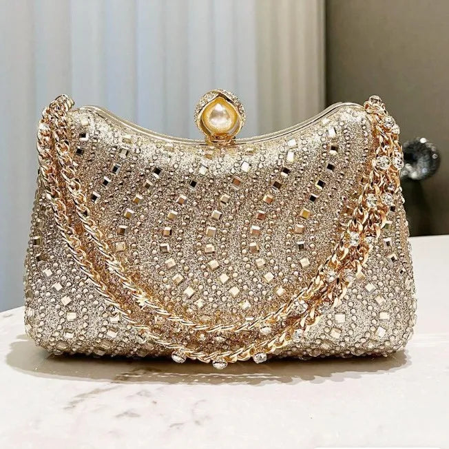 Die Vintage-Glimmer Abendtasche Feine Strass-Inlay Clutch