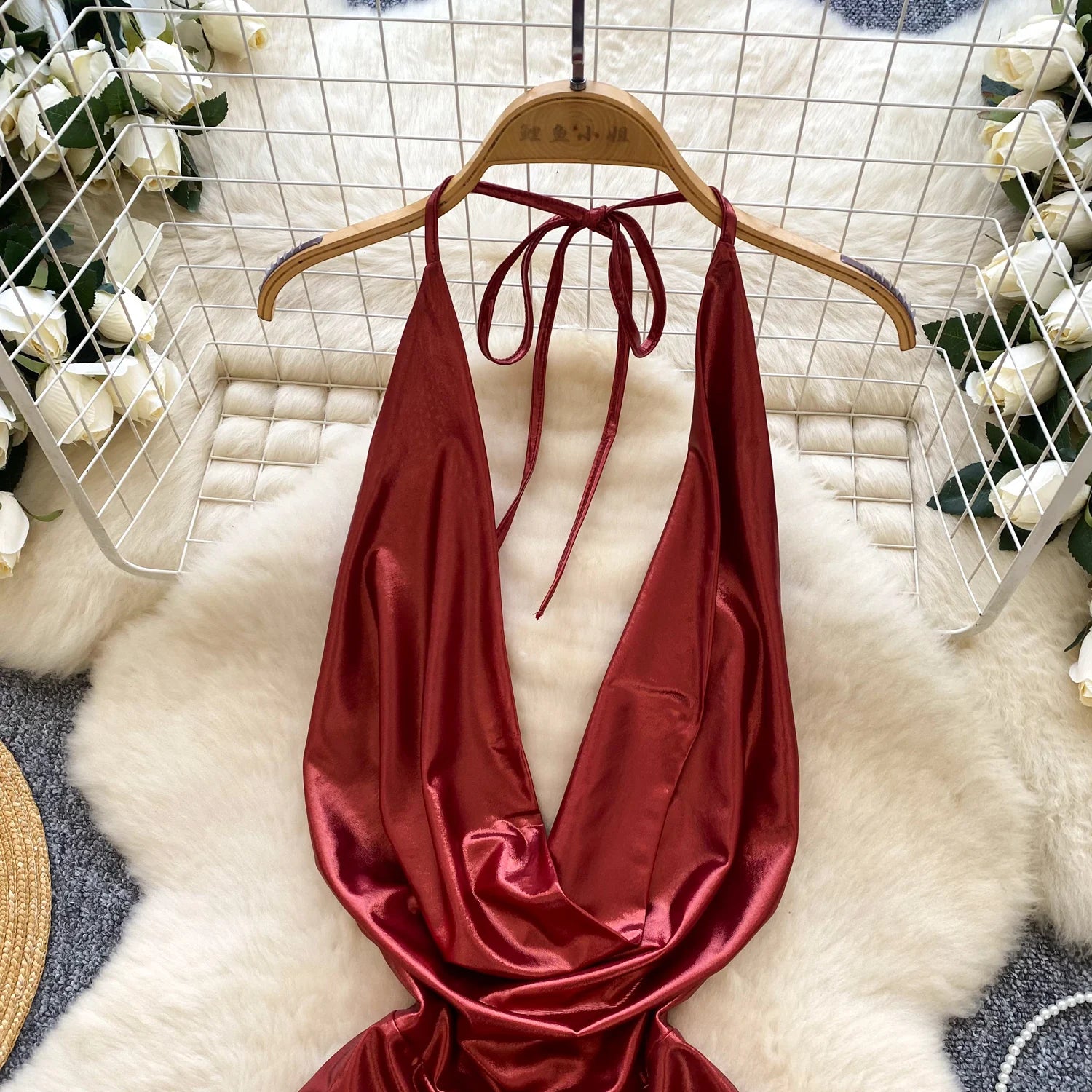 Chic Halter Swing Collar Jumpsuit Vintage High Waist Slim Romper for Spring/Summer