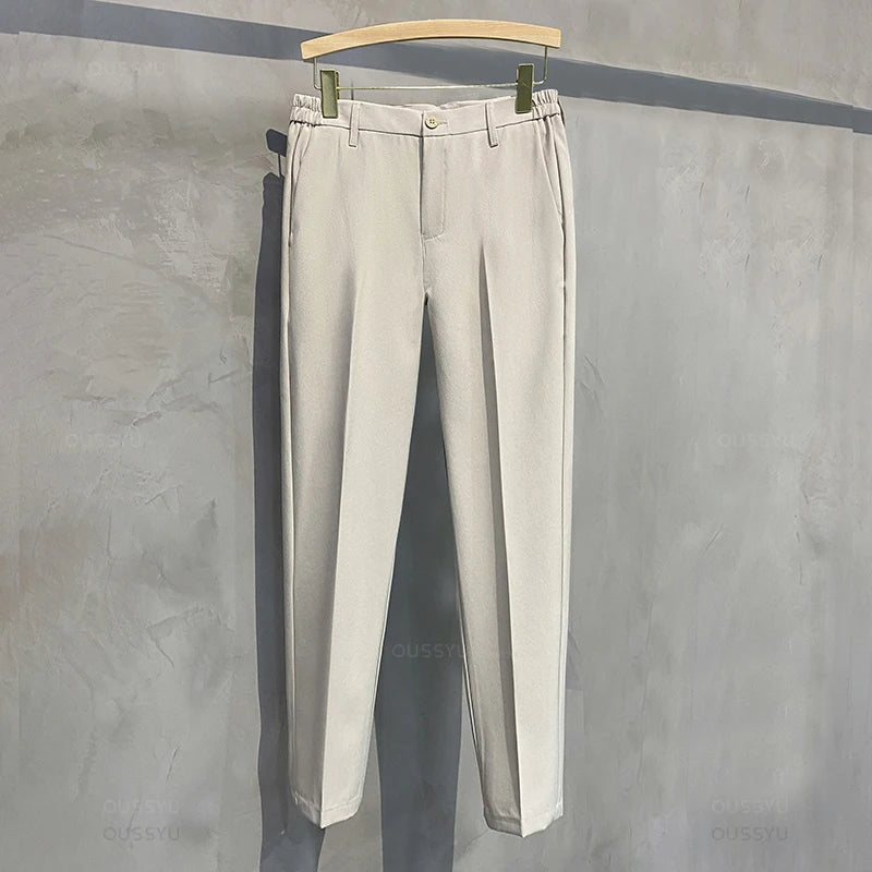 Men’s Slim Fit Casual Pants – Business Suit Trousers with Elastic Waist