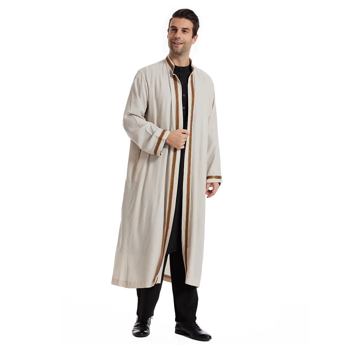 Muslimische Herren Eid Cardigan Abaya | Elegante Jubba Thobe und Ramadan Kimono