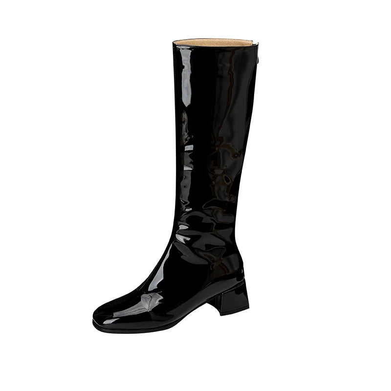 Damen kniehohe Stiefel – Winterstiefel mit niedrigem Absatz