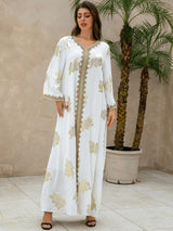 Premium V-Ausschnitt Heritage Kleid | Edle Abaya-Silhouette mit Knopf-Detail