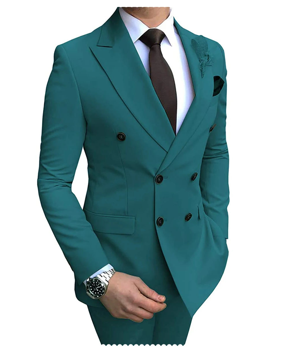 Herren Zweiteiliger Zweireiher-Anzug – Slim Fit Sakko mit fallendem Revers, legerer Smoking