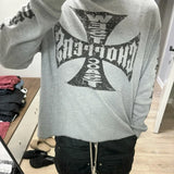 Men’s Vintage Sanskrit Logo Print Tee – Oversized Long Sleeve Hip Hop T-Shirt