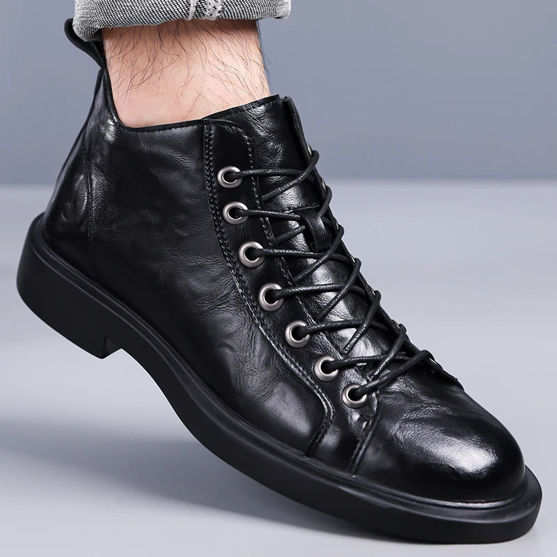 Herren handgefertigte Leder Loafer Stiefel Mode Ethno-Stil Freizeitschuhe Bequem Leicht Atmungsaktiv Herrenstiefel