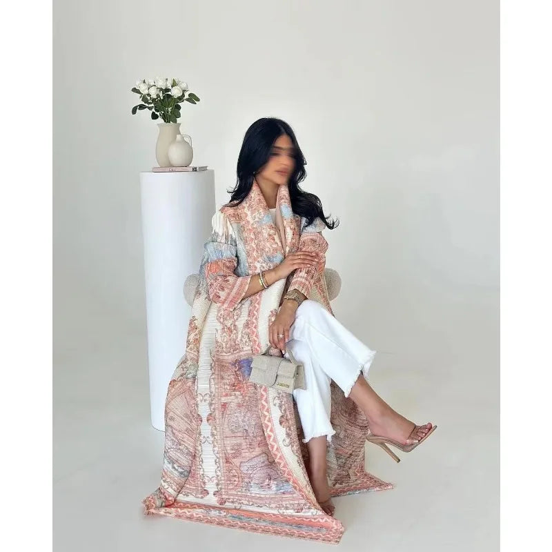 Die „Royal Archive“ Vintage Print Abaya | Offener Cardigan & Dubai Luxus Robe