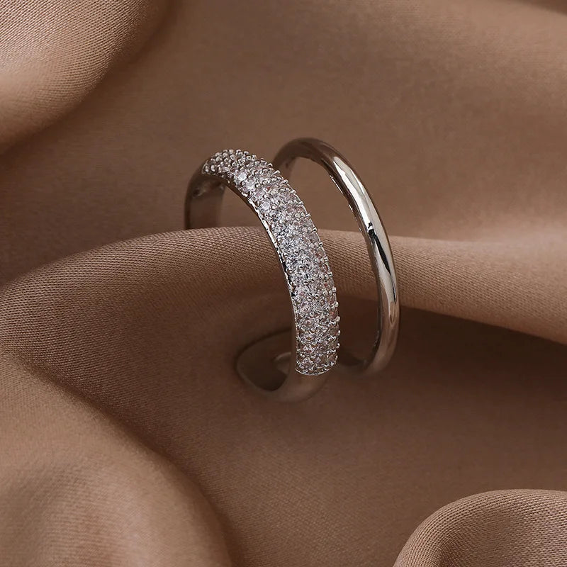 Luxus-Doppelschicht-Breitring für Damen – glänzender Kristall-Inlay-Fingerschmuck
