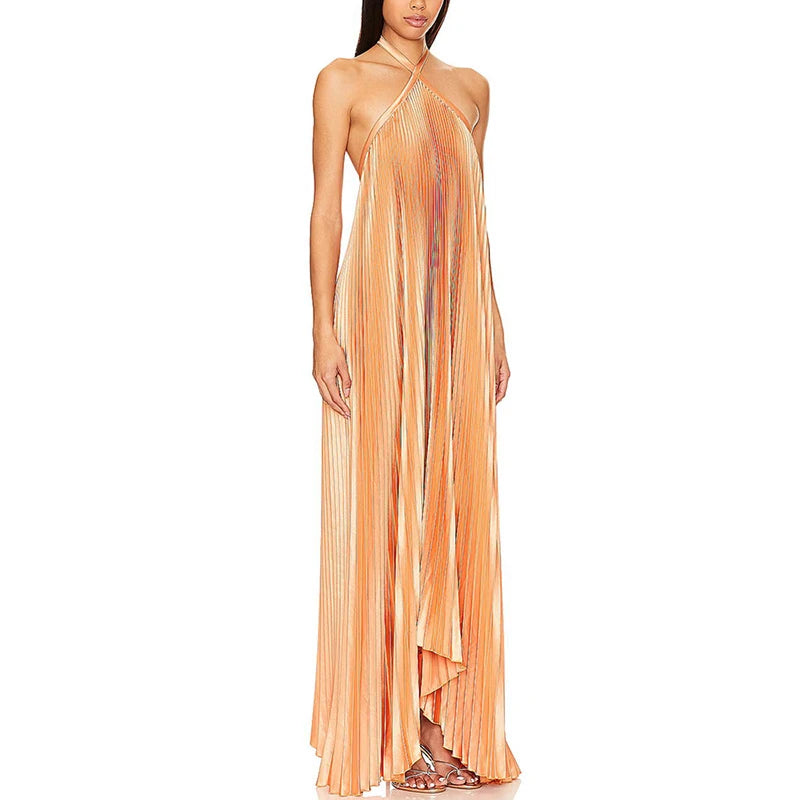 Elegantes plissiertes Neckholder-Abendkleid für Damen – Sexy rückenfreies Partykleid mit Cut-Outs