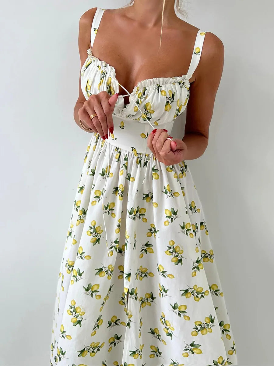 V-Neck Printed Elegant Maxi Dress for Women – Summer Sleeveless Bodycon Dress