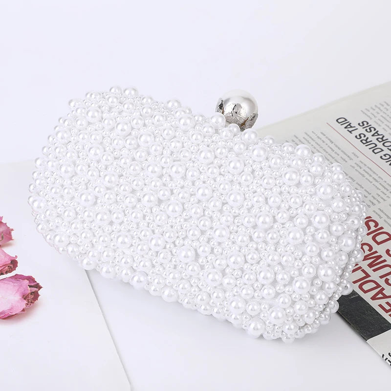 The Ethereal-Glow Bridal Clutch Luxury Pearl & Crystal Beaded Handbag