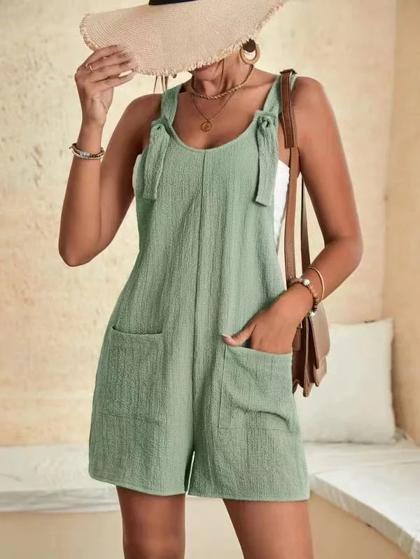 Women’s Casual Summer Romper – Loose Sleeveless Jumpsuit with Tie-Knot Straps