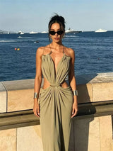 Women’s Sexy Cutout Waist Spaghetti Strap Maxi Dress