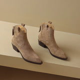 Women’s Pointed Toe Western Cowboy Boots – Genuine Leather Ankle Boots
