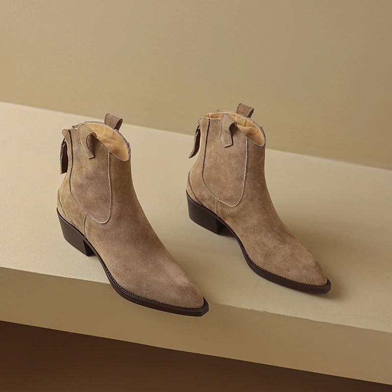Women’s Pointed Toe Western Cowboy Boots – Genuine Leather Ankle Boots