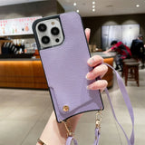 Crossbody Wallet Case for iPhone 17 Air 16 15 14 13 Pro Max | Leather Card Holder