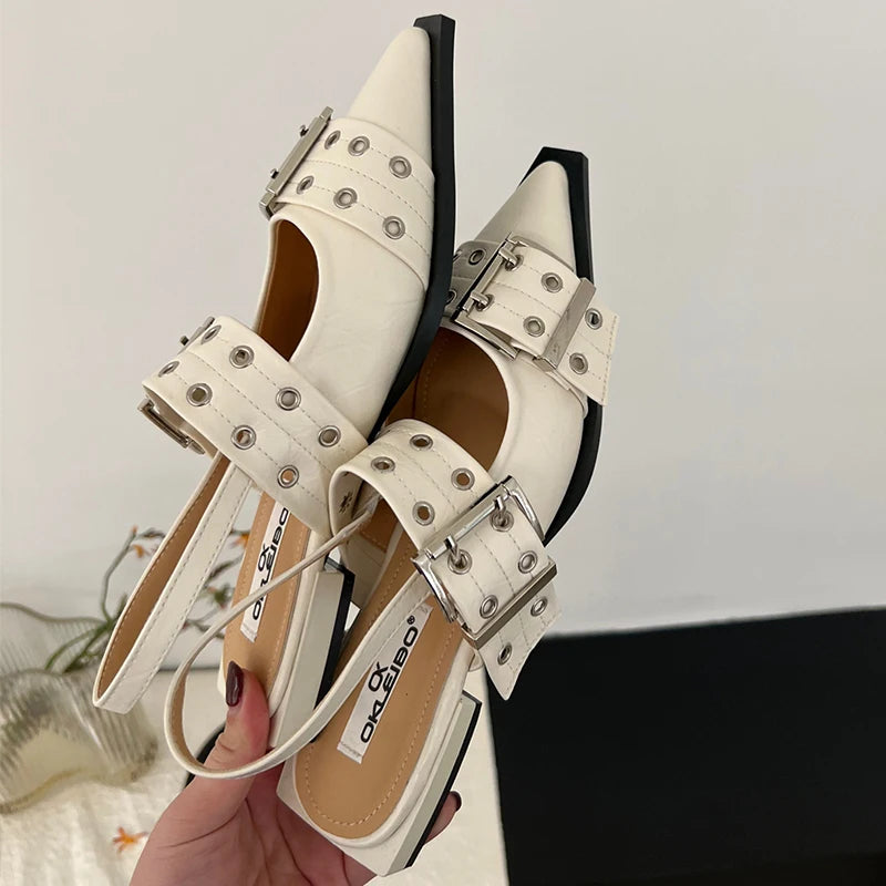 Damen Luxus-Spangenschuhe – Designer Flats mit spitzer Zehe und Schnalle