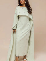 Women’s Cape Abaya Pearl Diamond Embellished – Luxury Caftan Shawl Modest Muslim Dress