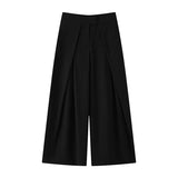 Damen lässige gestreifte weite Hose – High Waist plissierte gerade Hose