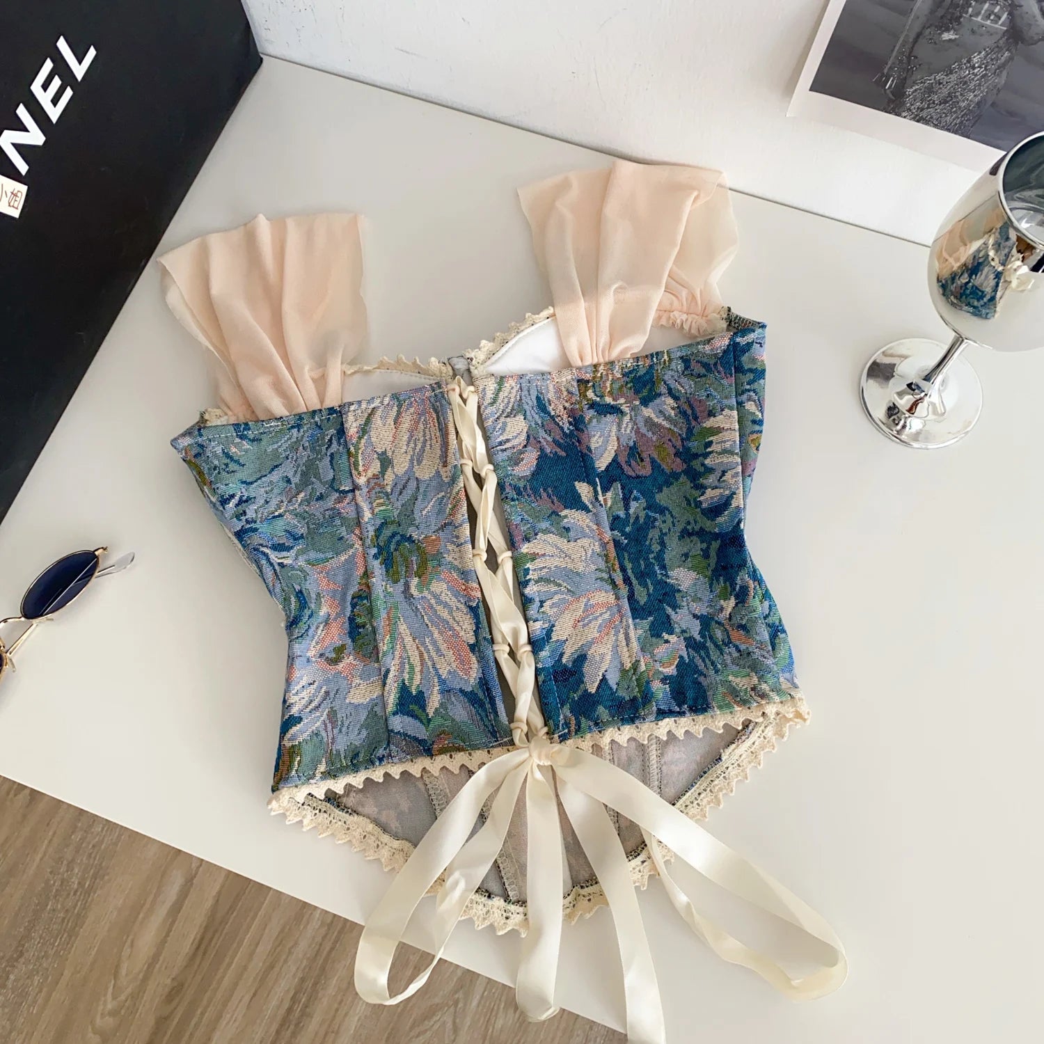 The "Laredo" American Retro Camisole | Vintage Floral Lace-Spliced Strap Top