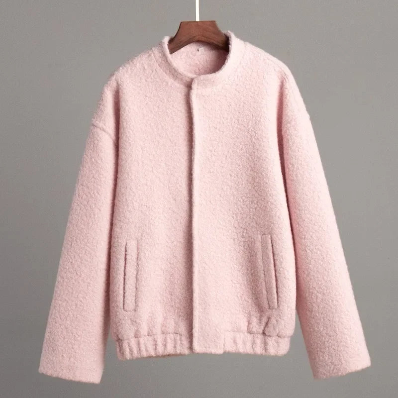 Damen Rosa Kunstpelzjacke – Verdickter Warmer Wintermantel, Lockerer Modischer Langarm-Mantel