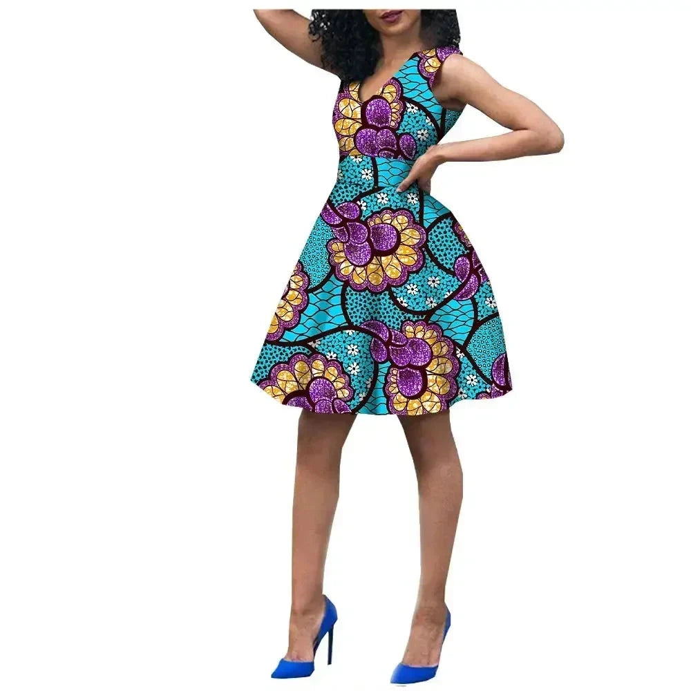 African Bazin Riche Mini Dress for Women | Traditional Short Brocade Attire