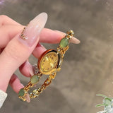 Vintage Damen-Armbanduhr aus Jade – Natürliches Jadeit-Armreif-Uhr