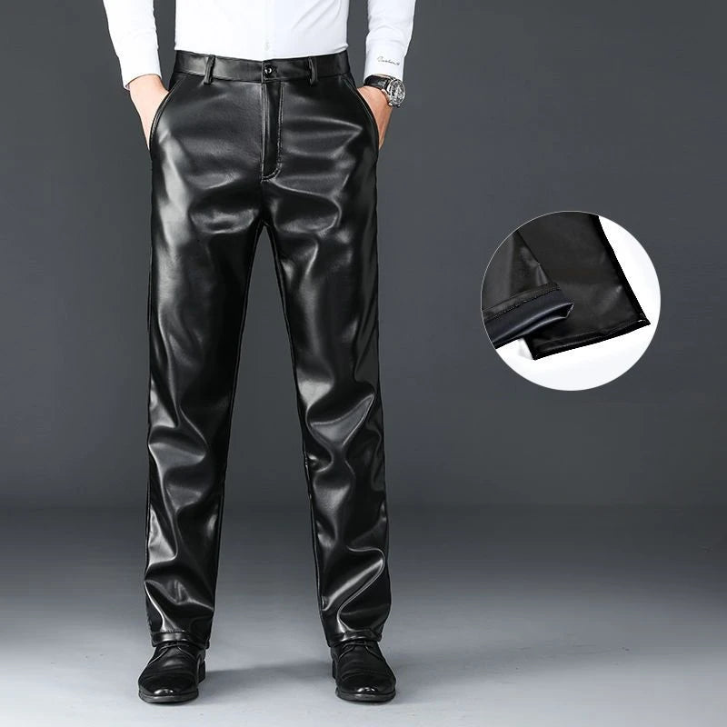 Men's Winter Gothic Black Leather Pants – Plus Fleece Lined Thick Thermal Trousers