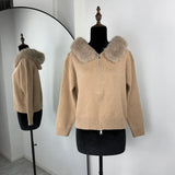 Women’s Winter Fluffy Hoodie Cardigan – Zipper Patchwork Knit Jacket