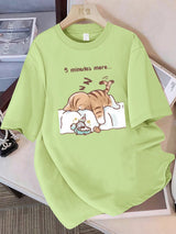 The "Always Tired" Cat Women's Tee: 100% Cotton Loose Fit Top with Minimalist Sleeping Cat Print
