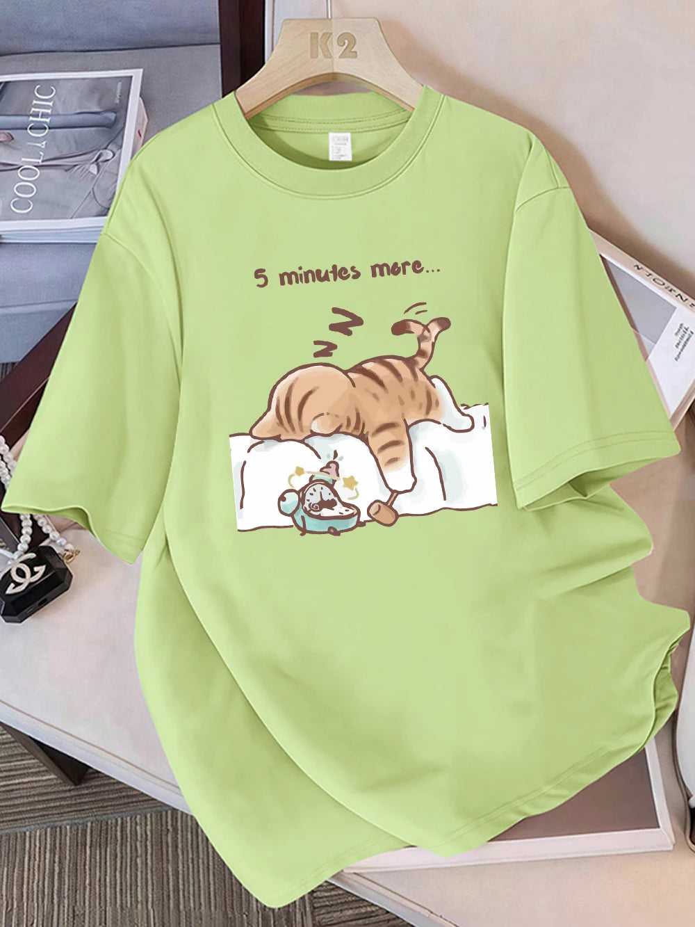The "Always Tired" Cat Women's Tee: 100% Cotton Loose Fit Top with Minimalist Sleeping Cat Print