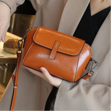 Oil Wax Cowhide Genuine Leather Crossbody | Fashionable Small Shell Bag