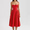 Women's Elegant Red Spaghetti Strap Midi Dress