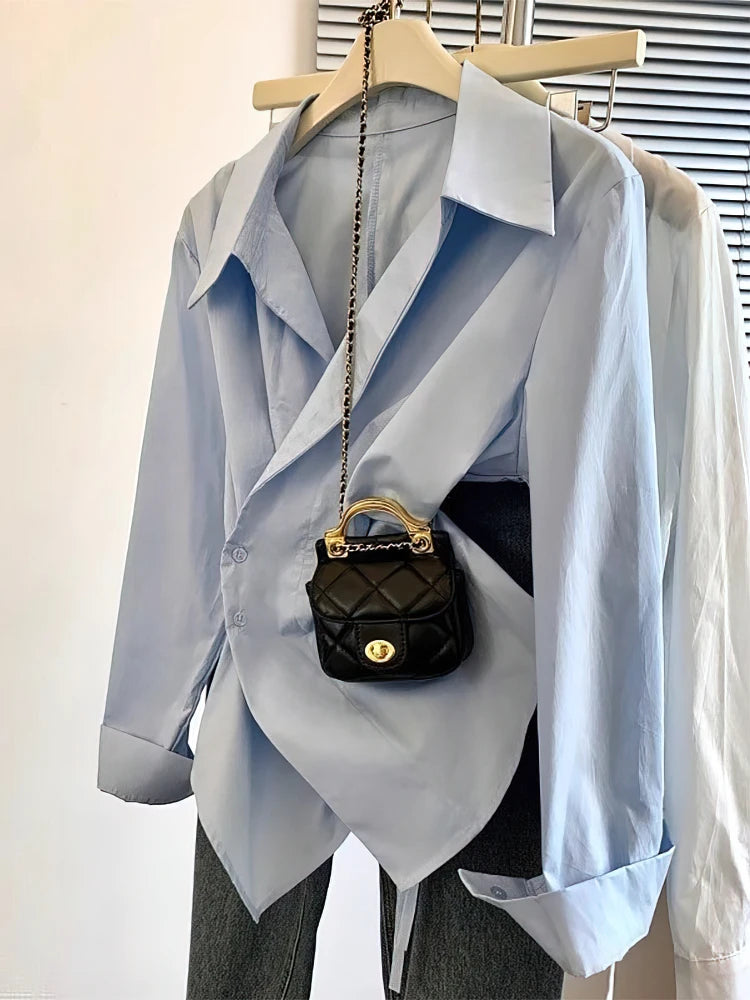 Women Designer Irregular Long sleeve Shirt, Elegant Casual Work Wear Shirt