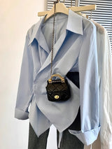 Women Designer Irregular Long sleeve Shirt, Elegant Casual Work Wear Shirt