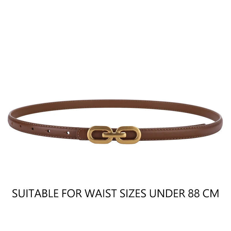 The "Grace" Skinny Belt: Premium Genuine Leather with Polished Gold Buckle