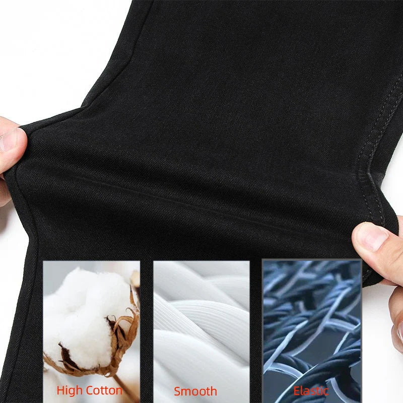 Classic Men's Straight Jeans | Streetwear Soft Black & Blue Denim Pants