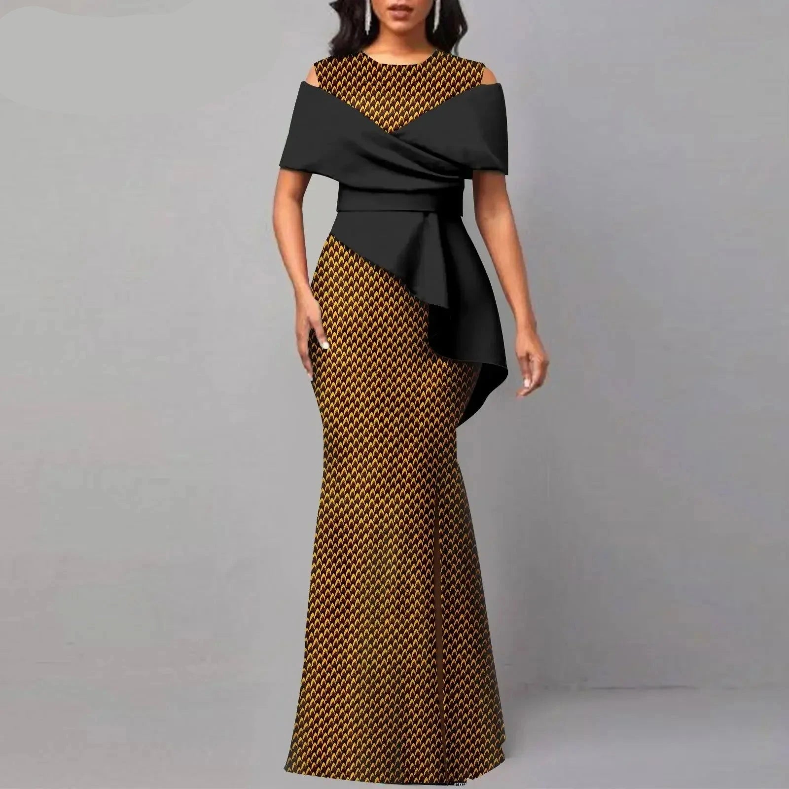 Afrikanisches hochtailliertes Ankara-Partykleid schulterfreies Maxikleid für Damen