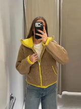 Women’s Contrast Knitted Cardigan Jacket – Elegant Long Sleeve Zipper