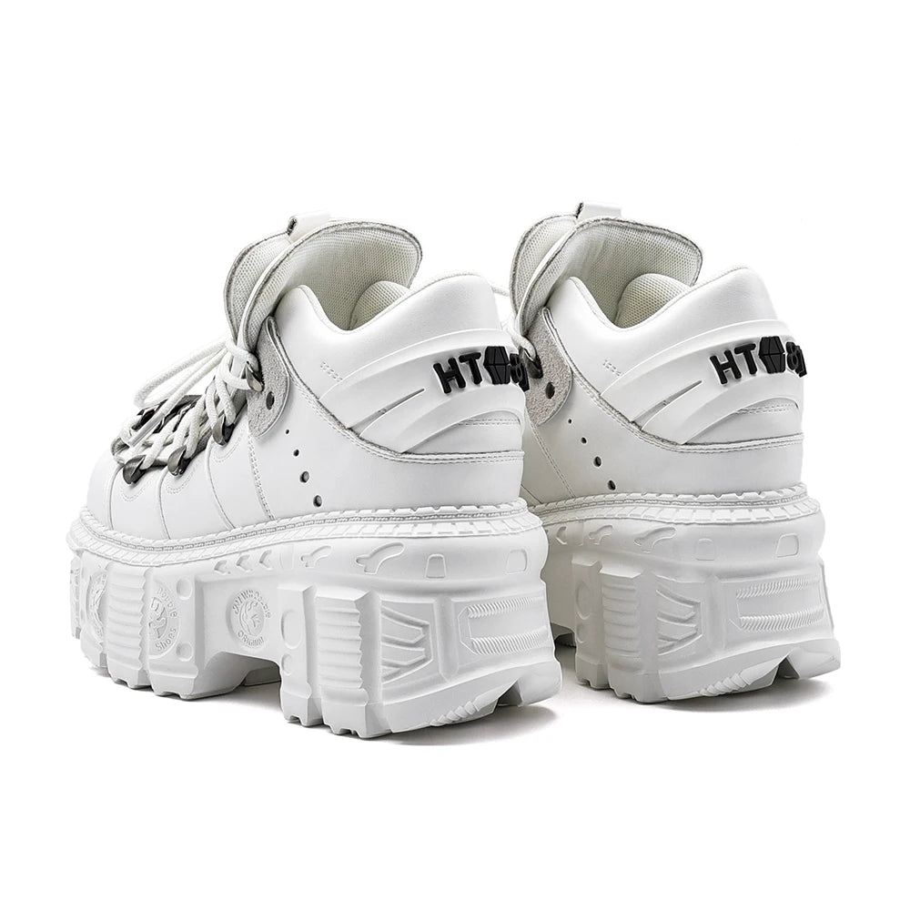 Women’s White Gothic Platform Punk Lace-Up Metal Decor Rock Boots